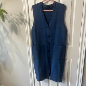 Aly Daly Long Blue Sweater Vest Heavy Knit Preppy Colourful Casual Women's Med